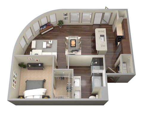 Floor plan for 1 bed, 1 bath, 903 sqft